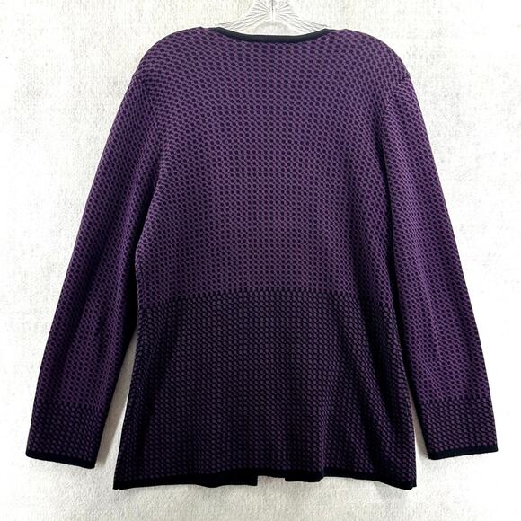 Pendleton Size Large Cardigan Sweater Houndstooth Merino Wool Purple Black - Picture 2 of 10